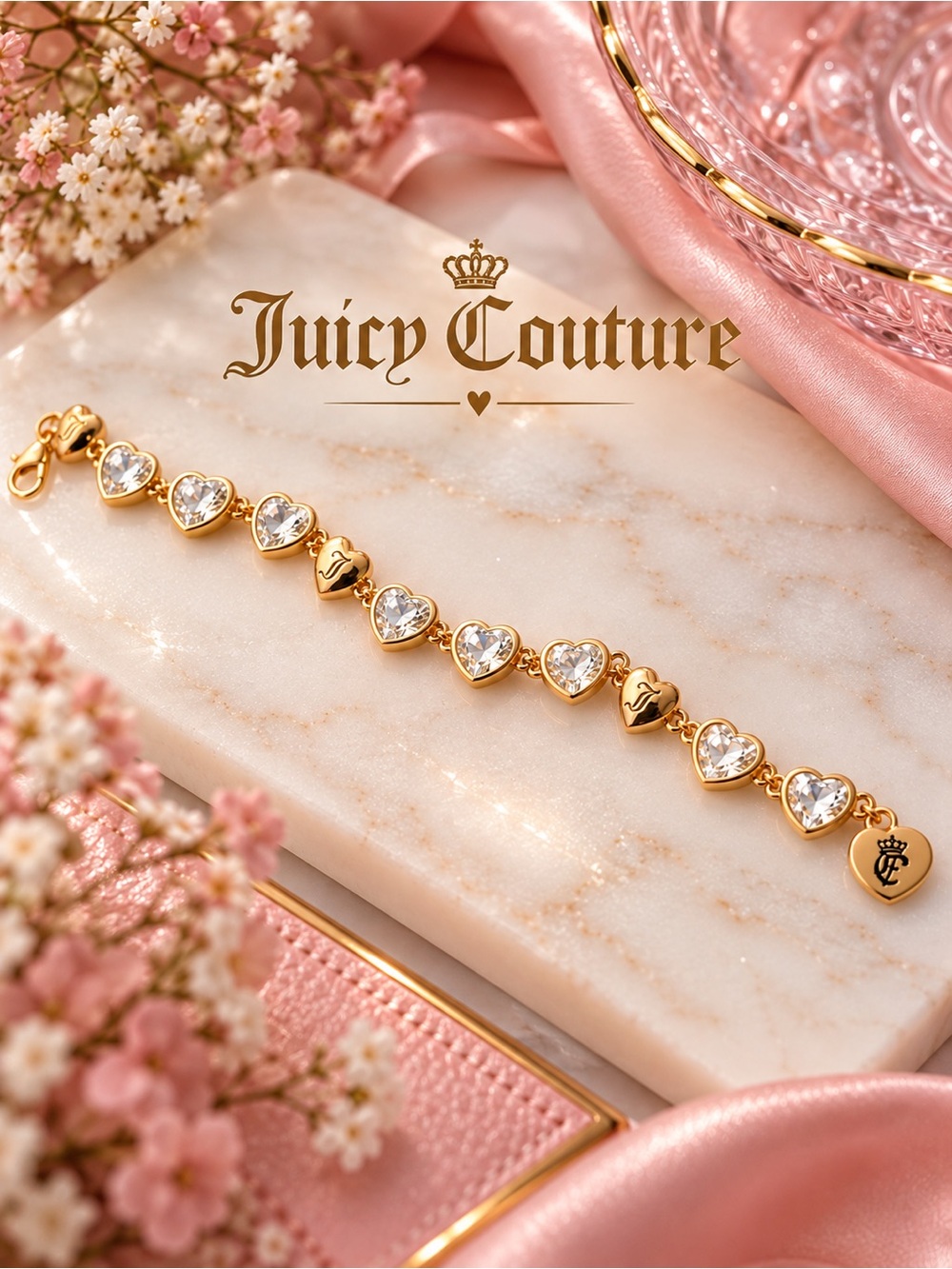 Juicy Couture Gold-Tone Crystal Heart Bracelet